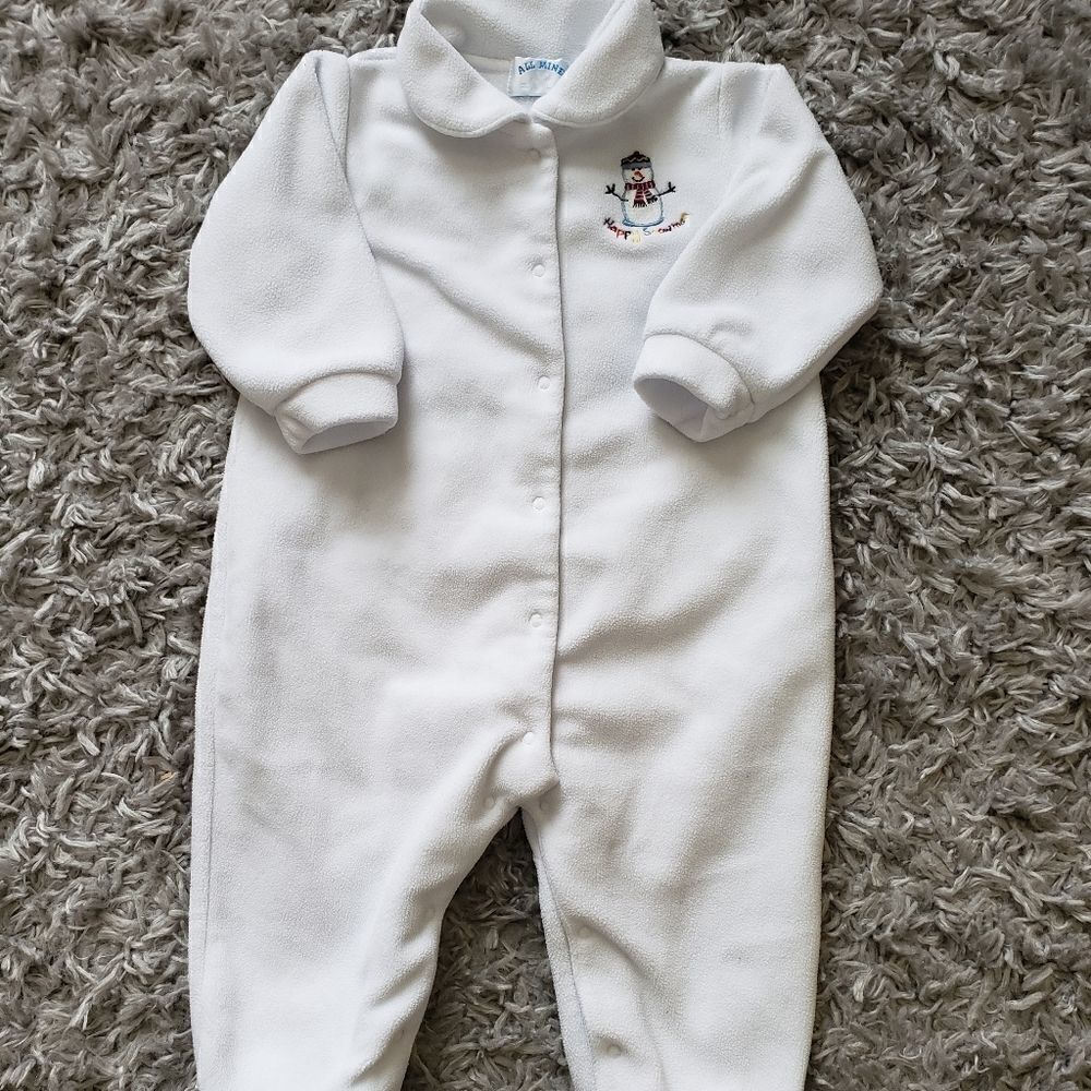 All mine  Vintage snowman print baby fleece bodysuit